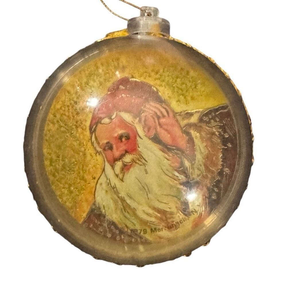 Vintage Christmas Ornament Santa Claus Double Sided Plastic Ball Retro Ornament